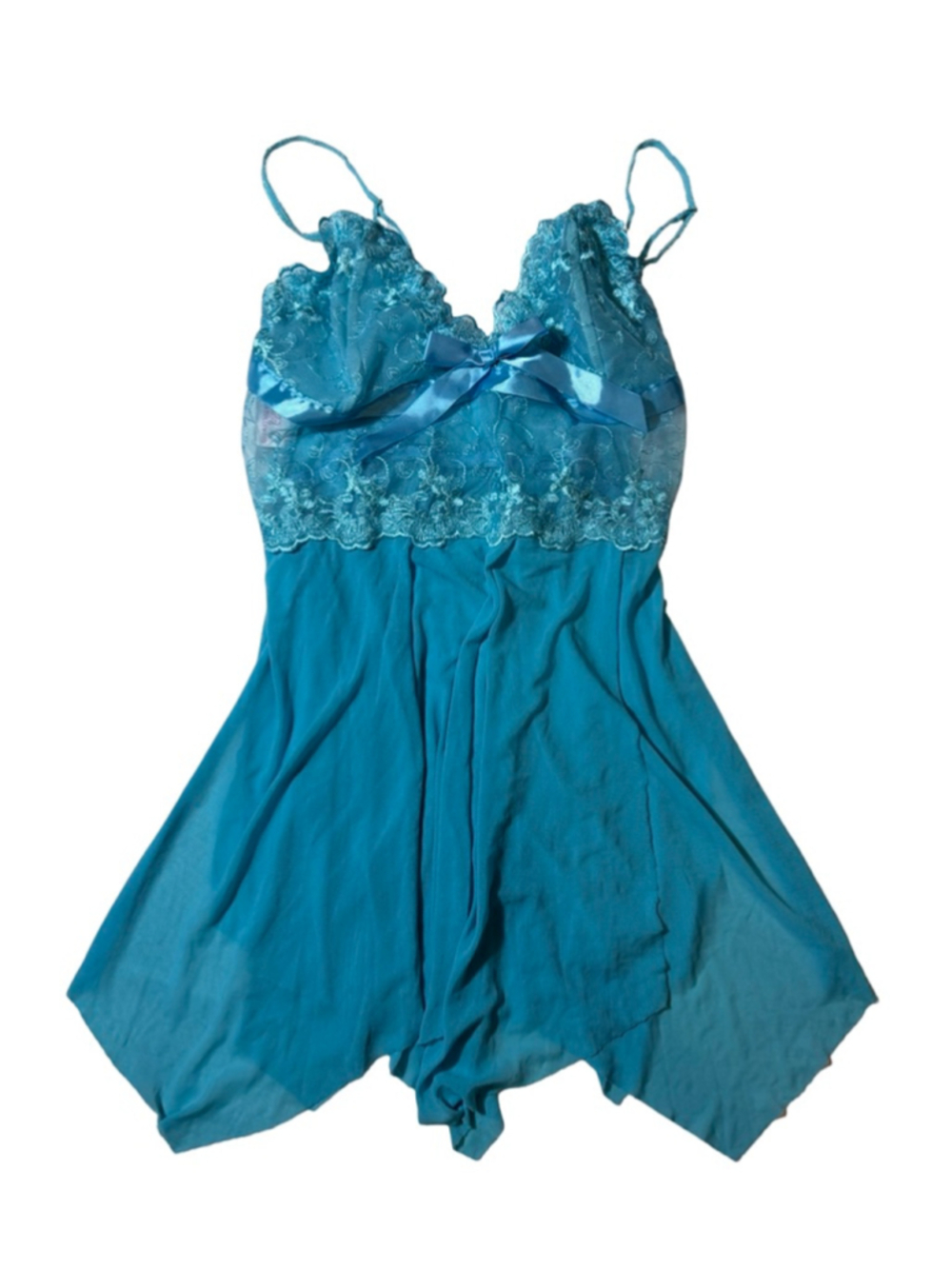 Shirley of Hollywood Turquoise Lace Babydoll Chemise Slip Dress M